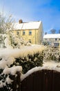 Beautiful winter landscape with houses covered with snow Royalty Free Stock Photo