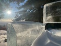 Beautiful winter landscape with ice, sun and snowdrifts Royalty Free Stock Photo