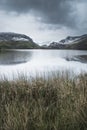 Beautiful Winter landscape image of Llyn Nantlle in Snowdonia Na