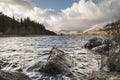 Beautiful Winter landscape image of Llynnau Mymbyr in Snowdonia