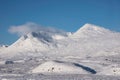 Beautiful Winter landscape image looking towards Scottish Highlands mountain range across Loch Ba on Rannoch Moor Royalty Free Stock Photo