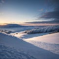 Beautiful Winter landscape image from mountain top in Scottish Highlands down towards Rannoch Moor during snow storm Royalty Free Stock Photo