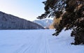 Beautiful winter landscape. Mountains and birches. Siberia. Khakassia. Royalty Free Stock Photo