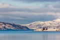 Beautiful winter landscape with mountains and fjord Royalty Free Stock Photo