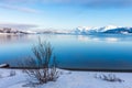 Beautiful winter landscape with mountains and fjord Royalty Free Stock Photo