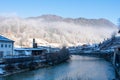 Beautiful winter landscape, mountains and lake in Berchtesgaden, Germany. Bavarian alps covered  with snow Royalty Free Stock Photo