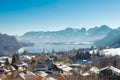 Beautiful winter landscape, mountains and lake in Berchtesgaden, Germany. Bavarian alps covered  with snow Royalty Free Stock Photo