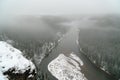 Beautiful winter landscape in the mountains. November. Russia, Ural, Usva river.