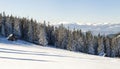 Beautiful winter landscape in the mountains with snow path in st Royalty Free Stock Photo