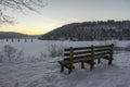 Beautiful winter landscape on Oker Dam in Harz in the frosty evening.