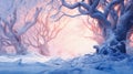 beautiful winter landscape, old trees with snow covered branches, a forest in a morning haze, beautiful nature Royalty Free Stock Photo