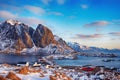 Beautiful winter landscape of picturesque fishing village in Lofoten islands, Norway Royalty Free Stock Photo