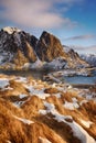 Beautiful winter landscape of picturesque fishing village in Lofoten islands, Norway Royalty Free Stock Photo