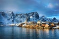 Beautiful winter landscape of picturesque fishing village in Lofoten islands, Norway Royalty Free Stock Photo