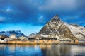 Beautiful winter landscape of picturesque fishing village in Lofoten islands, Norway Royalty Free Stock Photo