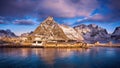 Beautiful winter landscape of picturesque fishing village in Lofoten islands, Norway Royalty Free Stock Photo