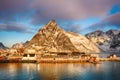 Beautiful winter landscape of picturesque fishing village in Lofoten islands, Norway Royalty Free Stock Photo