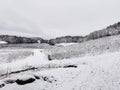 Beautiful winter landscape with the rural road covered with snow in Larvik, Norway Royalty Free Stock Photo