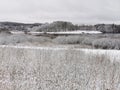 Beautiful winter landscape with the rural road covered with snow in Larvik, Norway Royalty Free Stock Photo