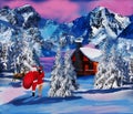 Beautiful winter landscape with Santa Claus Royalty Free Stock Photo