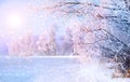 Beautiful winter landscape scene with ice river Royalty Free Stock Photo