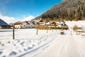 Beautiful winter landscape on small village in Stubai Valley,Austria Royalty Free Stock Photo