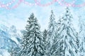 Beautiful winter landscape, snow-covered fluffy fir trees, snowfall in the mountains, panorama of mountain peaks, the Swiss Alps Royalty Free Stock Photo