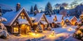 Beautiful winter landscape with snow covered houses and lanterns at night . AI generated Royalty Free Stock Photo