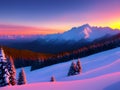 beautiful winter landscape with snow covered mountain. sunset in the mountains, Ai generated Royalty Free Stock Photo