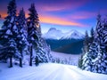 beautiful winter landscape with snow covered mountain. sunset in the mountains, Ai generated Royalty Free Stock Photo