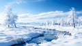 Beautiful winter landscape with snow covered trees and blue sky with clouds. Dramatic wintry scene Royalty Free Stock Photo