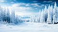Beautiful winter landscape with snow covered trees and blue sky with clouds. Dramatic wintry scene Royalty Free Stock Photo