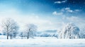 Beautiful winter landscape with snow covered trees and blue sky with clouds. Dramatic wintry scene Royalty Free Stock Photo