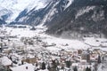 Beautiful winter landscape, snow-covered trees, mountainpass, snowfall in the mountains, houses in the valley, Swiss Alps in the Royalty Free Stock Photo