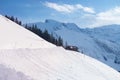 Beautiful winter landscape, snow-covered trees, mountainpass, snowfall in the mountains, Swiss Alps in the snow, walks in the Royalty Free Stock Photo