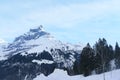 beautiful winter landscape, snow-covered trees, mountainpass, snowfall in the mountains, Swiss Alps in the snow, walks in the Royalty Free Stock Photo