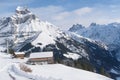 beautiful winter landscape, snow-covered trees, mountainpass, snowfall in the mountains, Swiss Alps in the snow, walks in the Royalty Free Stock Photo