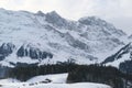 beautiful winter landscape, snow-covered trees, mountainpass, snowfall in mountains, Swiss Alps in the snow, walks in winter white Royalty Free Stock Photo