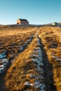 Beautiful winter landscape with snow view to Killingdal Gruve in Norway in sunnlight Royalty Free Stock Photo