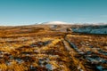 Beautiful winter landscape snow view to mountain Litjskarven from Killingdal Gruve in Norway in sunnlight Royalty Free Stock Photo