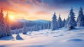 beautiful winter landscape with snowy mountains and fir tree forest, slope with snow scenery, in style of purple and Royalty Free Stock Photo