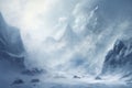 beautiful winter landscape with snowy mountains and white sky in a snowstorm, beautiful northern nature Royalty Free Stock Photo