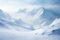 beautiful winter landscape with snowy mountains and white sky in a snowstorm, beautiful northern nature Royalty Free Stock Photo