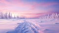beautiful winter landscape with sunset in the snowy mountains, trees covered with snow Royalty Free Stock Photo