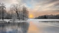 Beautiful winter landscape with trees covered in rime frost Royalty Free Stock Photo