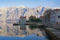 Beautiful winter Mediterranean landscape. Montenegro, Bay of Kotor. View of seaside village of Stoliv