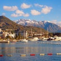 Beautiful winter Mediterranean landscape. Montenegro. View of Bay of  Kotor near Tivat city Royalty Free Stock Photo