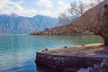 Beautiful winter Mediterranean landscape. Montenegro. View of Bay of Kotor and Stoliv village