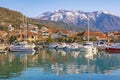 Beautiful winter Mediterranean landscape. Montenegro, Tivat city, Marina Kalimanj Royalty Free Stock Photo