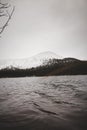 Beautiful winter morning at Lake Kesankijarvi overlooking Mount Kellostapuli in pallas yllastunturi national park in Lapland,